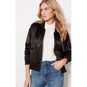 NWT Evereve Gemma Satin Bomber Black Size XS Retail $158